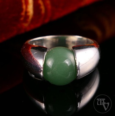Vintage Silberring mit Ø1,0cm Kugel Jade Nephrit aus 925er Silber Gr. 55 17,5mm