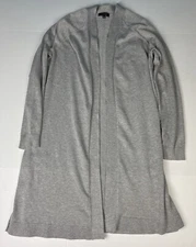 Verve Ami Women’s Large Sweater Cardigan Long Gray Open Front Rayon Poly Light