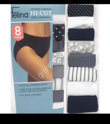 Felina Women's 8-Pack Cotton Stretch Hi-Cut Full Coverage Panties, Multicolor, S
