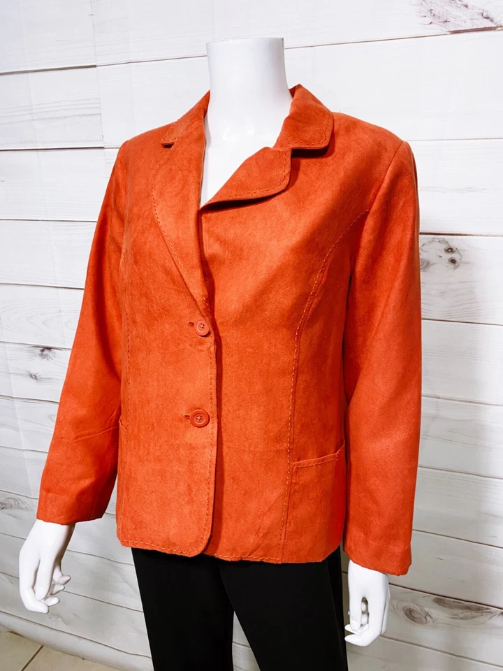 Blazer Studio Works feminino camurça sintética tamanho 12 laranja bolsos com botões forrados - Imagem 3 de 4