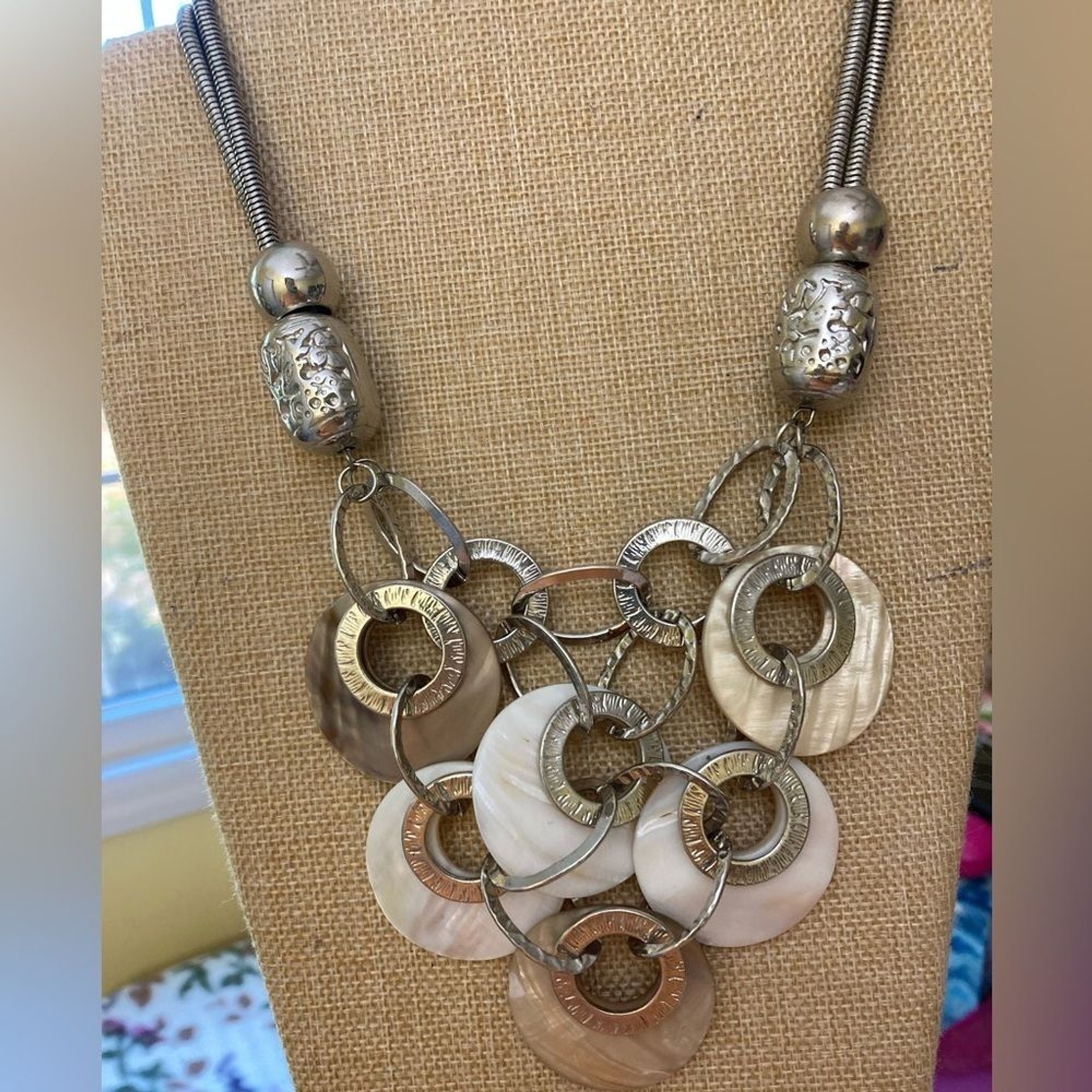 Multi Link Shell Bib Statement Necklace Vintage - image 1