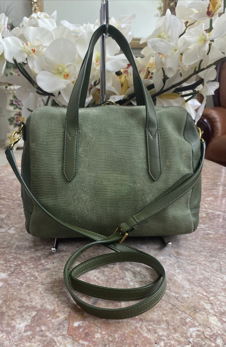 Fossil Sydney Green Snakeskin Leather Crossbody Satchel Bag EUC! Retail  $178