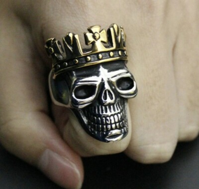 Halloween 1.5 Ct Solid Metal Men's Skull With Crown Ring 925 Silver Free Stud