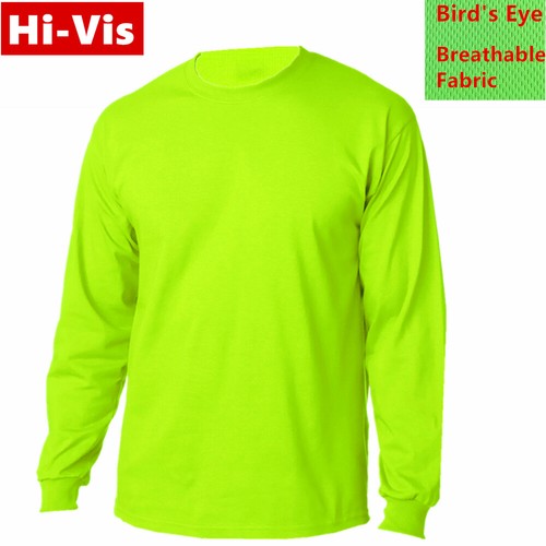 T-shirts Hi Vis haute visibilité sécurité travail vert néon vêtements de sport manches longues - Photo 1 sur 6