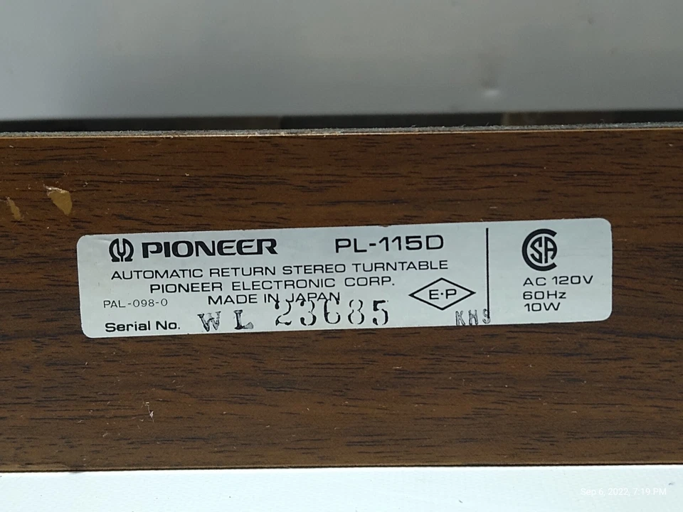 Original Vintage Pioneer PL-115D Turntable Record Player Base Plinth Japan - Изображение 4 из 4