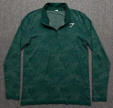 Gymshark Pullover Mens Small Green Geometric Sport Seamless 1/4 Zip Slim Fit Top