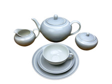 Alt Schönwald Art Deco Teeservice 21 tlg. graublau mit weissen Streifen 