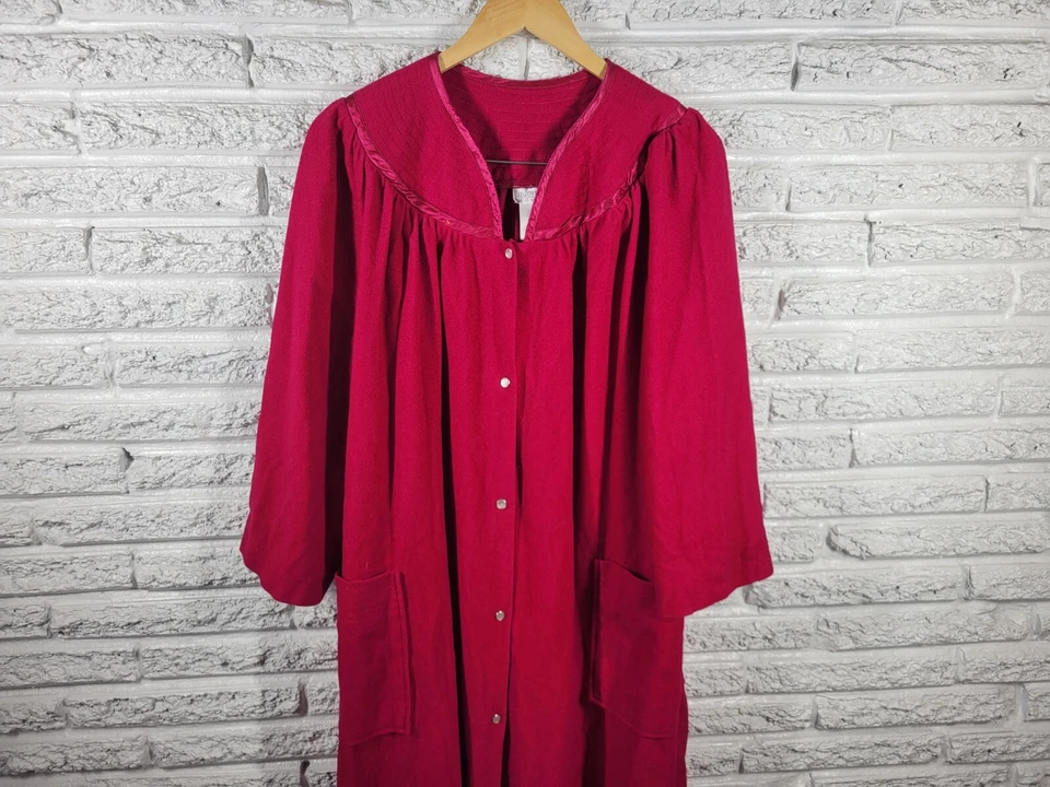 Adonna 女式长袍 1X 长袖法兰绒热粉色口袋卡扣打褶休闲 — 第 4/4 张图片