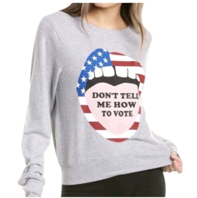 NWT Wildfox Don't Tell Me How To Vote Lips Baggy Beach Jumper in Heather Gray L