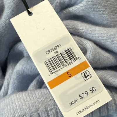 NEW Calvin Klein Crew Pullover Sweater Blue Ribbed Hem Buttons