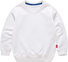 HAXICO Unisex Kids Solid Cotton Thin Pullover Sweatshirt, White 5T