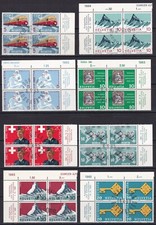 Schweiz, 8 Viererblöcke vom Seitenrand incl. Satz mit zentralem Ersttagsstempel