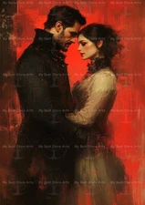 WITCHY VAMPIRE ART PRINT, Gothic Poster Decor, Horror Romance Victorian Fantasy