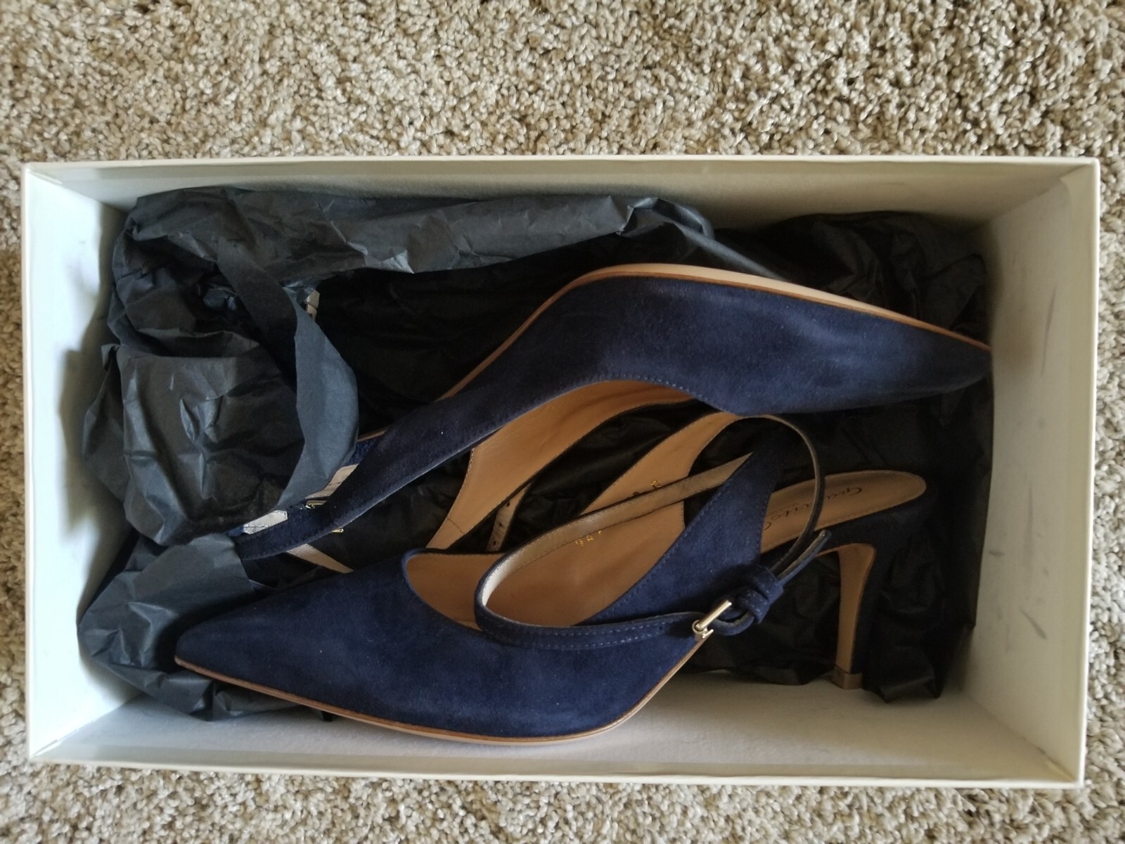 GIANVITO ROSSI Navy Suede Slingback Pumps Size 7 IT… Gem