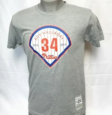Mens Philadelphia Phillies Mitchell & Ness Grey Roy Halladay Baseball Tee Shirt