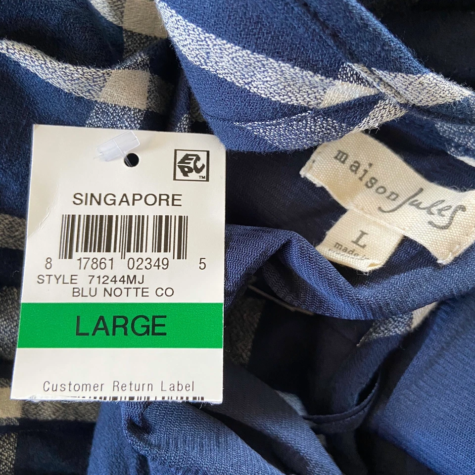 Maison Jules Womens Plaid Sleeveless Cropped Jumpsuit Size L Navy Blue NWT - Image 2 of 4