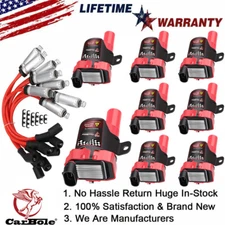Set of 8 Round Ignition Coil & Spark Plug Wire For CHEVROLET GMC CADILLAC UF262