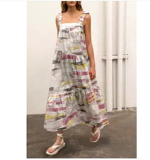 Moon River Dress Women's XS Maxi Summer Tiered Sun Dress Abstract Boho Vacation