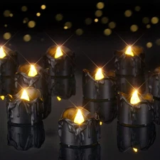 Homemory 24-Pack Melting Black Candles Battery Operated Tea Lights, Halloween...