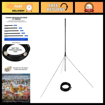 Outdoor FM Transmitter Antenna 1/4 Wave 88-108MHz, Waterproof with 26FT Coax Cab