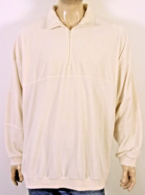 vintage 70s 80s Knightsbridge Cream Offwhite Velour 1/4 Zip Collar Shirt sz 3X