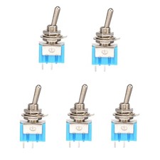 5x Mini Toggle Switch Flat Paddle SPST ON/OFF 2-Pin Metal 3A 250VAC / 6A 125VAC