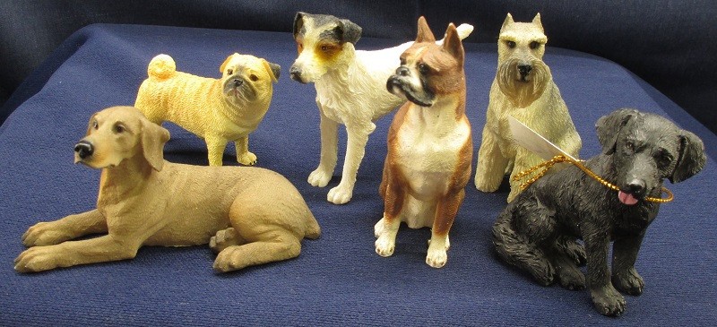 LOT OF 6 ASSORTED DOG FIGURINES HAND PAINTED LIFE-LIKE DOGS DETAILED RESIN