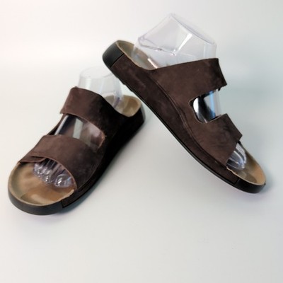 Ecco Slides Sandals Mens Size 8 Brown Leather Cozmo Two Band Comfort Shoes EU 42
