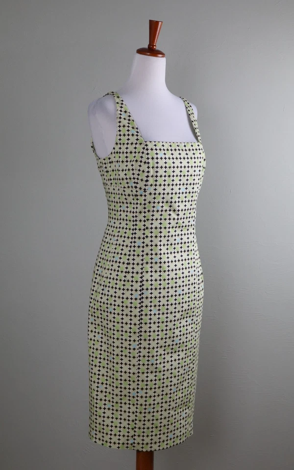 Vestido Vaina PIAZZA SEMPIONE Italia Nuevo con Etiquetas $850 Geo Estampado Cuello Cuadrado Talla IT 46 Foto 2 de 4