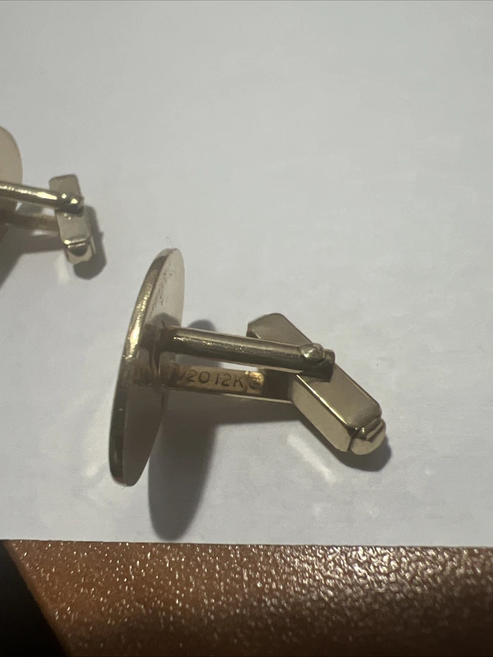 Gemelos grabados ovalados rellenos de oro 12K Anson retro firmados Foto 3 de 4