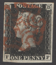SG 2 1d black plate 1b lettered FF. Very fine used with an upright red Maltese..