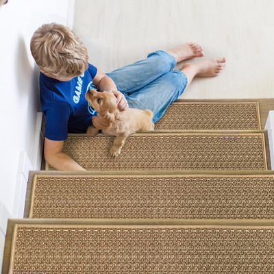 Non-Slip Braided Stair Treads, 15Pcs Faux Jute Carpet for Indoor Steps
