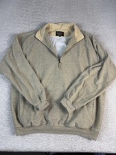 Straight Down Sweater Mens XL Beige 1/4 Zip Pullover Mock Neck Made USA Pockets