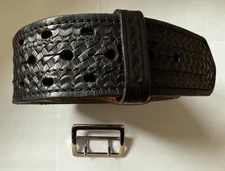 Dutyman Size 40 Full Grain Leather Duty Belt - Black Basketweave With Buckle