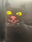 Vintage Velvet Plush MCM Embroidered Black Kitty Cat Gold Eyes Pillow — photo 4