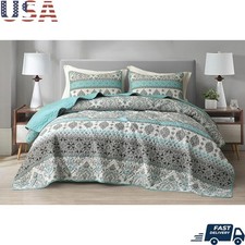 3-Piece Quilt Set Soft Microfiber Boho Damask Lightweight Durable Bedding New