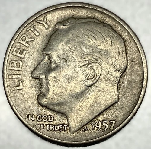 1957-D Roosevelt Dime - Circulated Condition - 90% Silver - US Coin - 2985