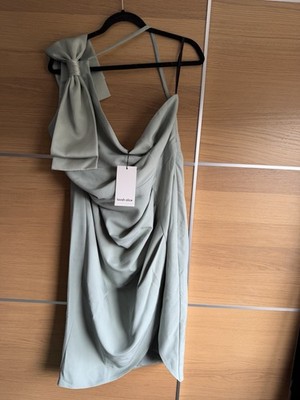 Lavish Alice Size 26 Sage Green Lillian One Shoulder Bow Midi Dress Bnwt BF3