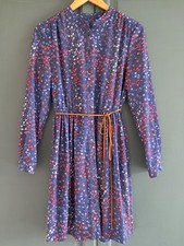 Size 6 French Connection Blue & Red Berry Print Long Sleeve Shirt Dress