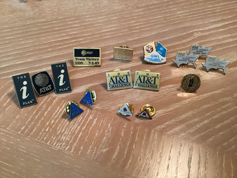 Lot of 16 vtg AT&T lapel pins,   see description for list of pins