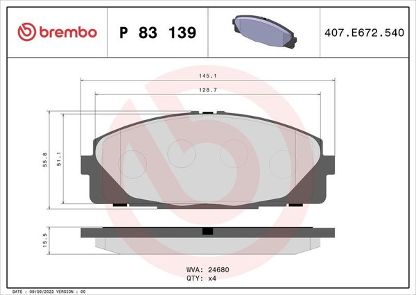 Brembo Bremsbelagsatz, Scheibenbremse P 83 139 FüR Toyota-image