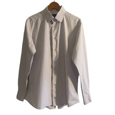David Donahue Dress Shirt Men's Size 17 XL Micro Check Trim Fit 100 Cotton