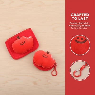 Cute Red Fruit Plush Coin Purse Mini Zipper Pouch With Keychain Bag Charm Gift