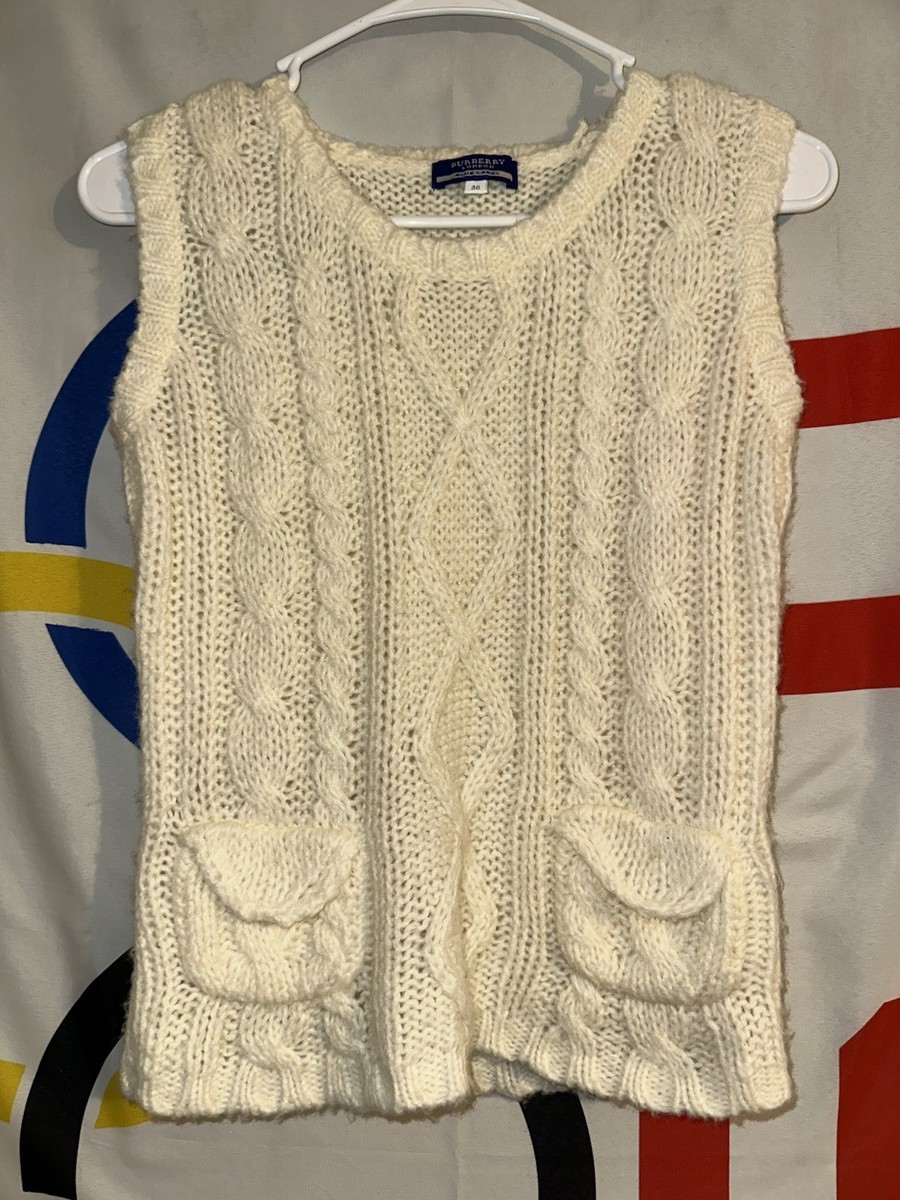 Burberry London Blue Label Cable Knit Sweater Vest Off White Size