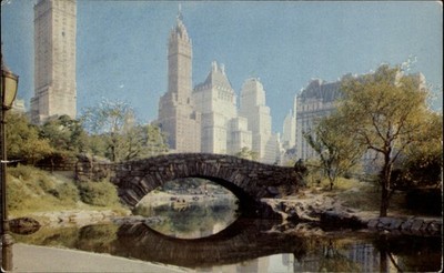 New York City NY Central Park skyscrapers bridge ~ postcard sku609