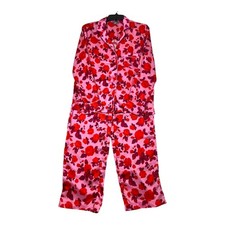 LOFT Women's Satin Notch Collar Roses Size Small Pajama Set