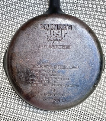 *VNTG* Wagners 1891 Original 8'' Cast Iron Skillet - Seasoned - Flat Bottom - USA