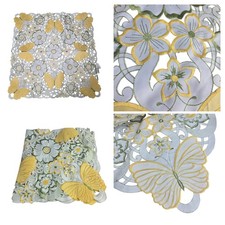 Embroidered Cut Work Table Topper Tablecloth Butterflies