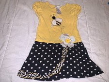 Bonnie Jean Girls Size 5 Yellow Black White Polka Dots Dress White Flower C28