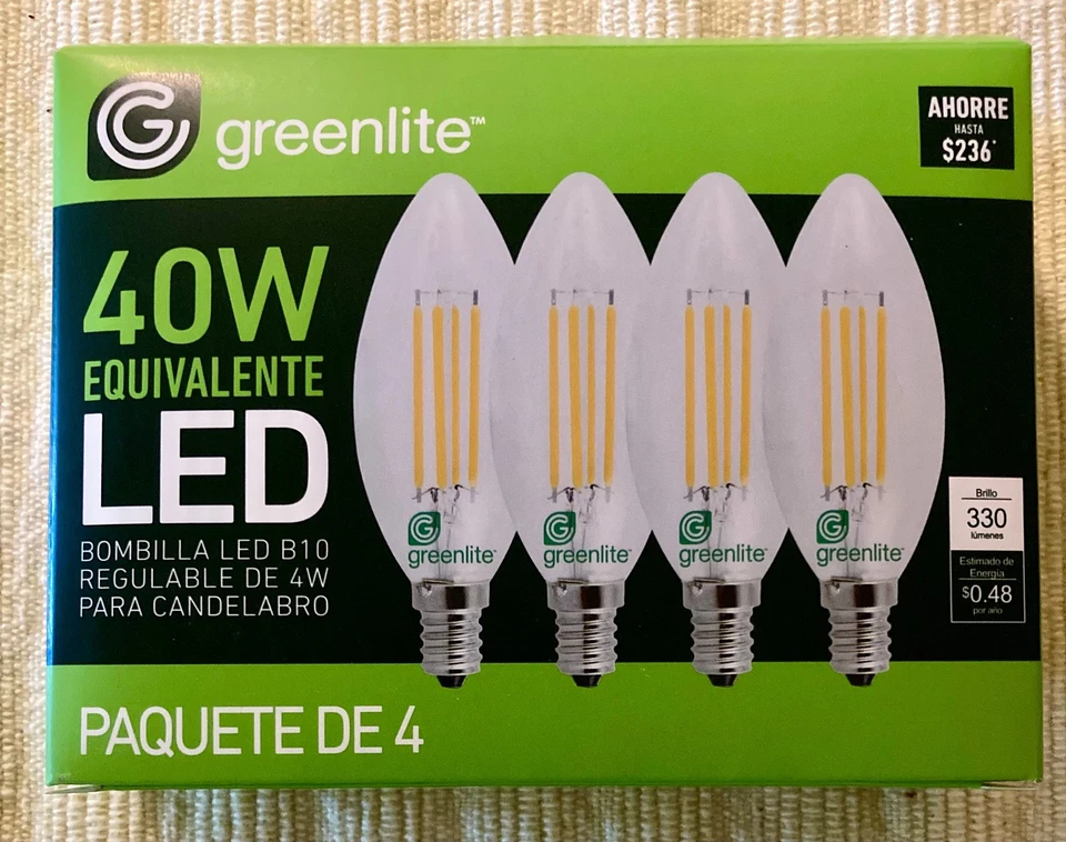 4 pack Greenlite 40W E12 Dimmable Chandelier Candelabra 4W LED Light Bulb B10 - Image 2 of 4